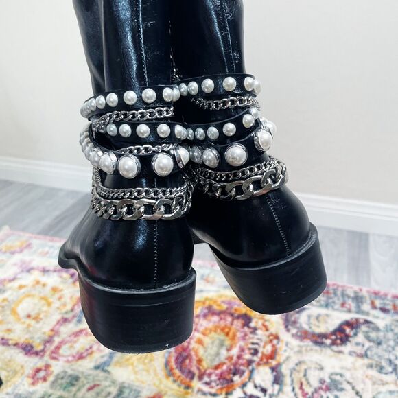 Zara Pearl Chain Ankle Boots - Picture 4 of 7